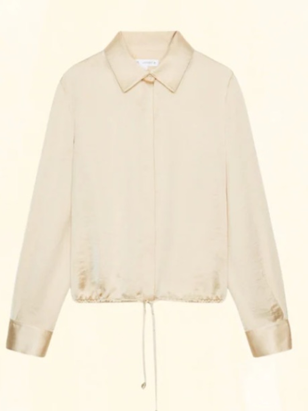 Zara Cream Satin Drawstring Hem Long-Sleeve Camisole Top